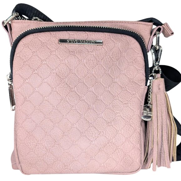 Steve Madden Glam Signature Mauve Pink Faux Leather Crossbody w/Tassel Bag Charm - Picture 1 of 10